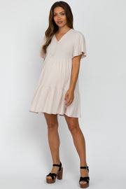 Cream Button Front Tiered Maternity Dress