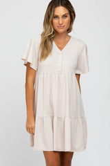 Cream Button Front Tiered Dress