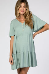 Mint Green Button Front Tiered Maternity Dress