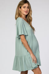 Mint Green Button Front Tiered Maternity Dress