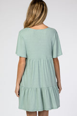 Mint Green Button Front Tiered Maternity Dress