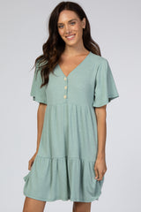 Mint Green Button Front Tiered Dress