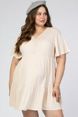 Cream Button Front Tiered Maternity Plus Dress