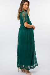 Forest Green Lace Mesh Overlay Maternity Maxi Dress