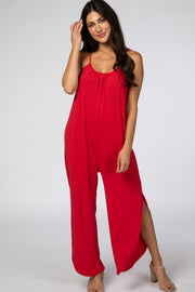 Red Sleeveless Side Slit Jumpsuit