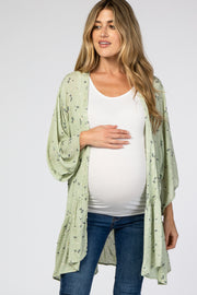 Light Olive Floral Swiss Dot Ruffle Hem Maternity Cover Up