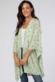 Light Olive Floral Swiss Dot Ruffle Hem Cover Up