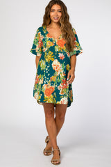 Teal Floral Short Sleeve Maternity Dress