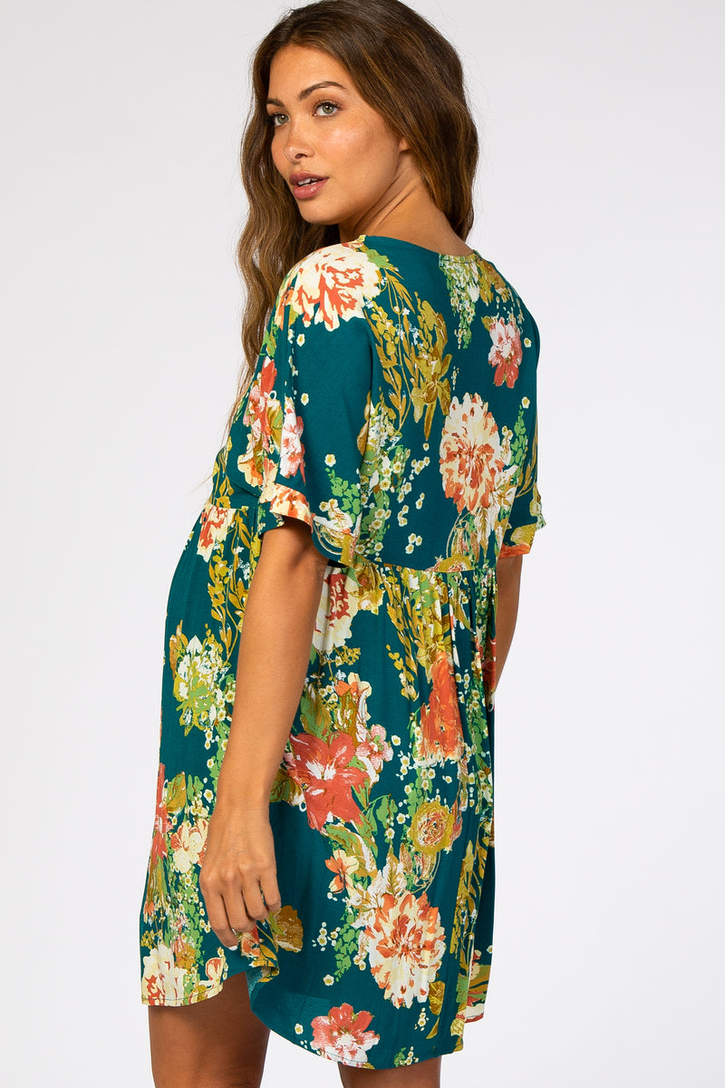 Teal Floral Short Sleeve Maternity Dress – PinkBlush