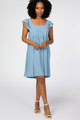 Blue Flutter Sleeve Dress