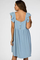 Blue Flutter Sleeve Maternity Dress