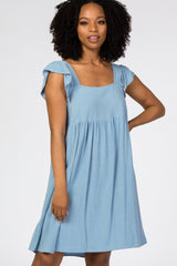 Blue Flutter Sleeve Dress