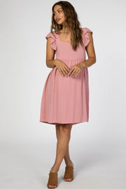 Pink Flutter Sleeve Maternity Dress