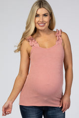 Mauve Ribbed Ruffle Strap Maternity Tank Top