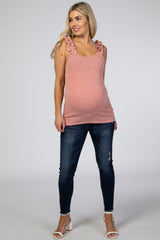 Mauve Ribbed Ruffle Strap Maternity Tank Top