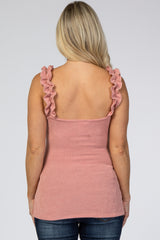 Mauve Ribbed Ruffle Strap Maternity Tank Top