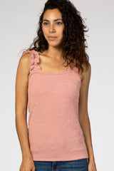 Mauve Ribbed Ruffle Strap Maternity Tank Top