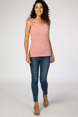 Mauve Ribbed Ruffle Strap Tank Top