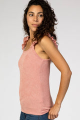 Mauve Ribbed Ruffle Strap Tank Top