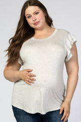 Heather Grey Ruffle Short Sleeve Maternity Plus Top