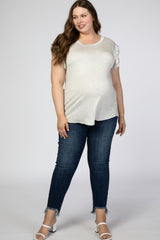 Heather Grey Ruffle Short Sleeve Maternity Plus Top