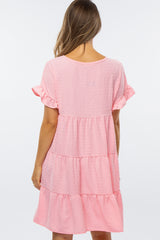 Pink Swiss Dot Tiered Maternity Dress