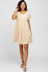 Taupe Swiss Dot Tiered Maternity Dress