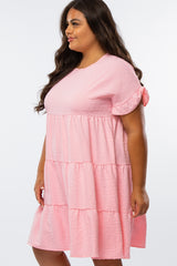 Pink Swiss Dot Ruffle Tiered Plus Dress