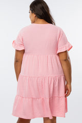 Pink Swiss Dot Ruffle Tiered Plus Dress