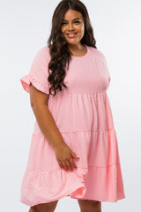 Pink Swiss Dot Ruffle Tiered Plus Dress