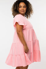 Pink Swiss Dot Ruffle Tiered Maternity Plus Dress