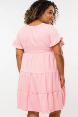 Pink Swiss Dot Ruffle Tiered Maternity Plus Dress