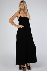 Black French Terry Wide Leg Jumpsuit