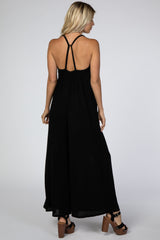 Black French Terry Wide Leg Jumpsuit