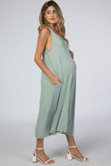 Light Mint Basic Cropped Wide Leg Maternity Jumpsuit