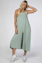 Light Mint Basic Cropped Wide Leg Maternity Jumpsuit