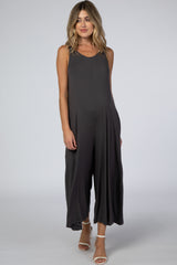 Charcoal Basic Cropped Wide Leg Maternity Jumpsuit