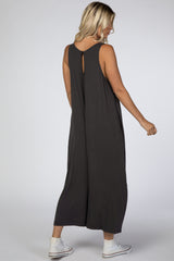 Charcoal Basic Cropped Wide Leg Jumpsuit