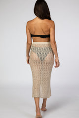 Beige Open Knit Wrap Front Cover Up Skirt