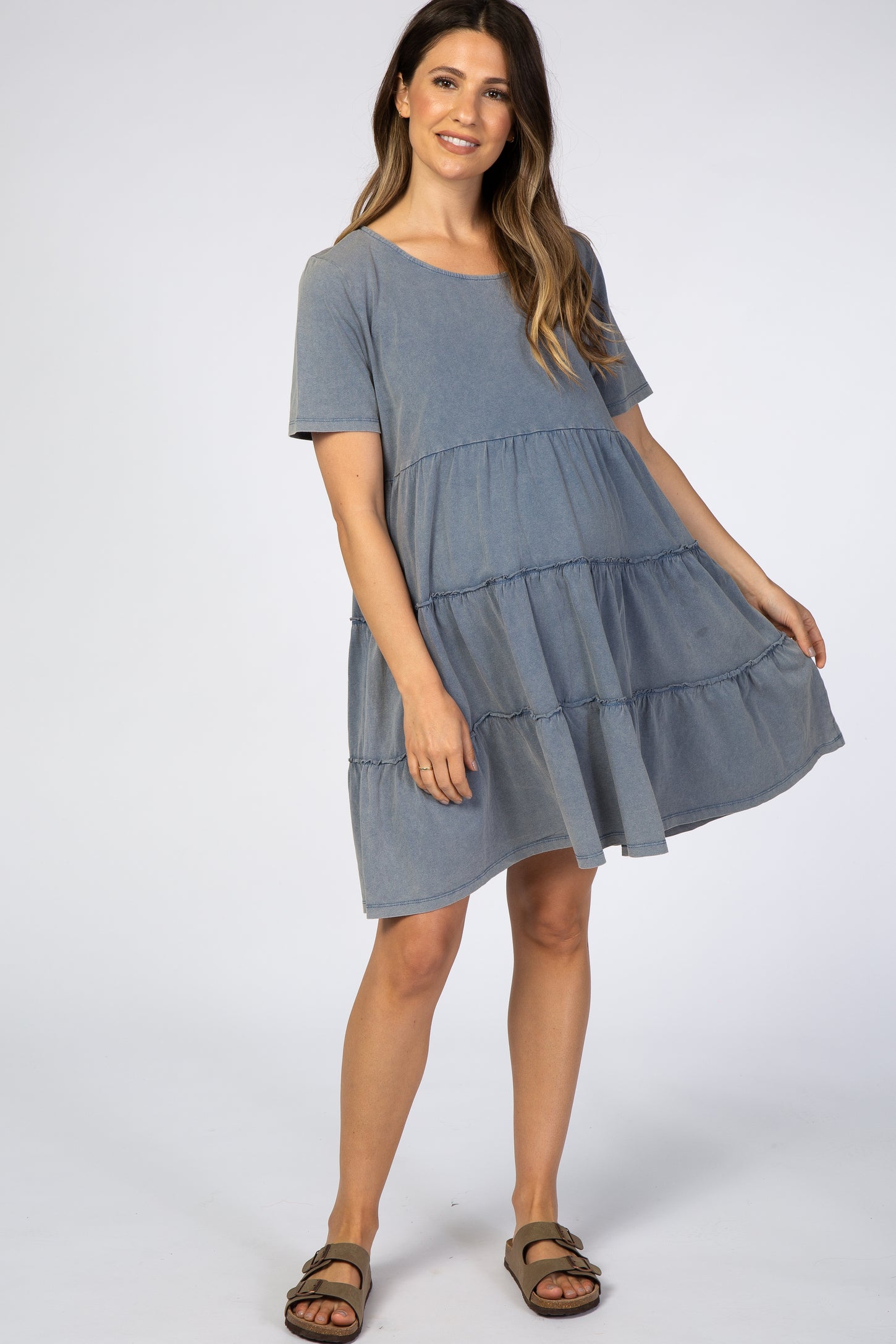 Blue Tiered Maternity Mini Dress– PinkBlush