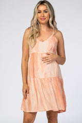 Peach Tie Dye Tiered Maternity Mini Dress