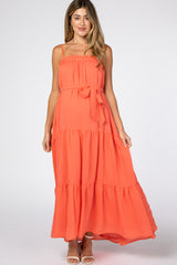 Orange Tiered Maternity Maxi Dress