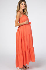 Orange Tiered Maternity Maxi Dress