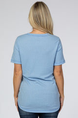 Light Blue Button Front Maternity T Shirt