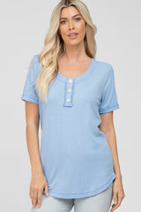 Light Blue Button Front Maternity T Shirt