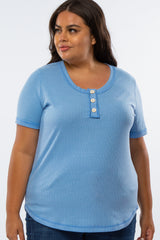 Light Blue Button Front Plus T Shirt