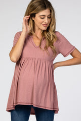 Mauve V Neck Maternity Top