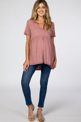 Mauve V Neck Maternity Top