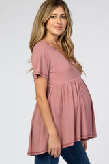 Mauve V Neck Maternity Top