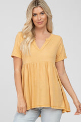 Yellow V Neck Short Sleeve Top